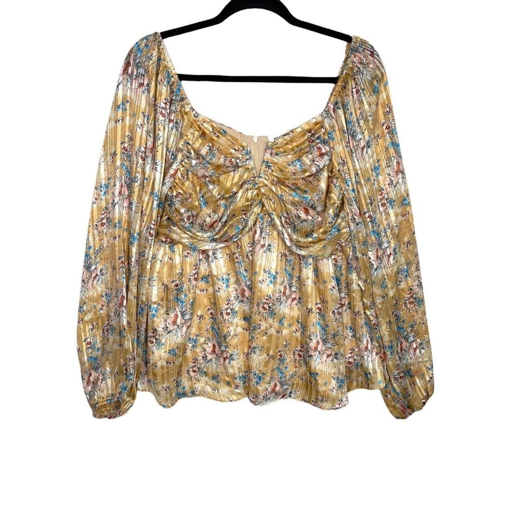 Mittoshop Gold Floral Boho Festival babydoll Long sleeve top Large‎ Metallic